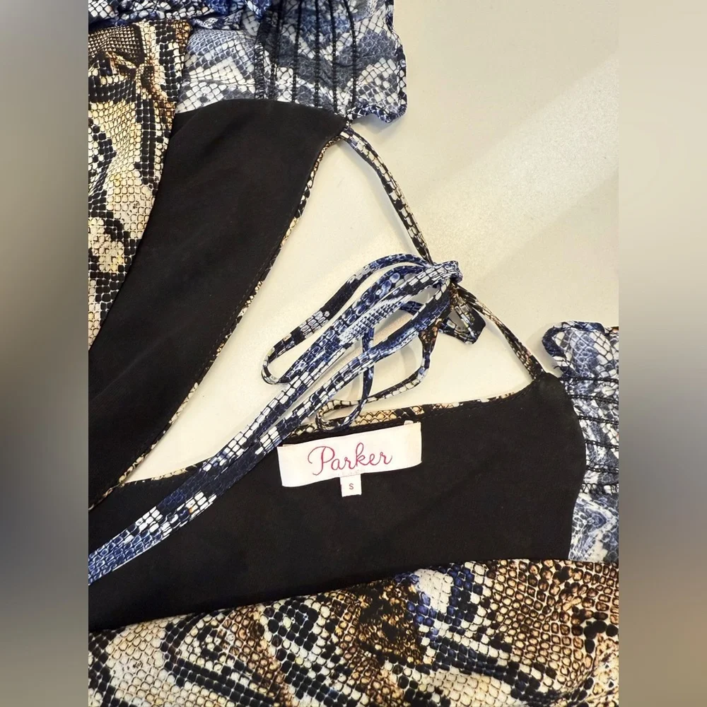 PARKER Gladis Python Print 100% SILK Georgette Mini Dress, Size S, Retail $368 - Picture 9 of 12